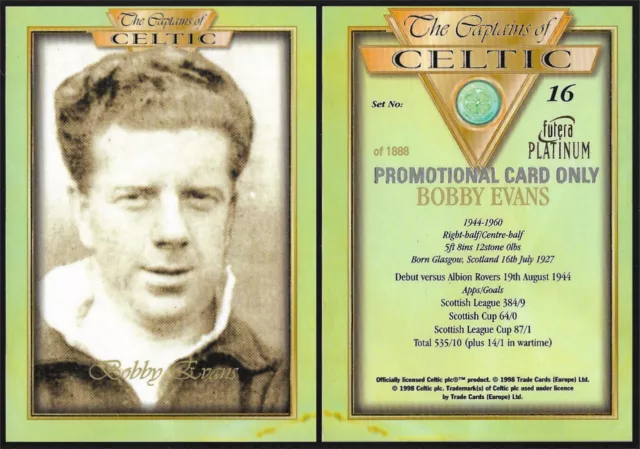 Rare Futera Platinum Captains of Celtic Promotional No 16 Bobby Evans Card