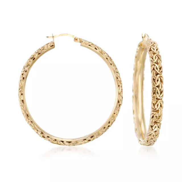 Extra Large Byzantine Hoop Earrings Snap Closure 14K Yellow Gold Plated Silver
