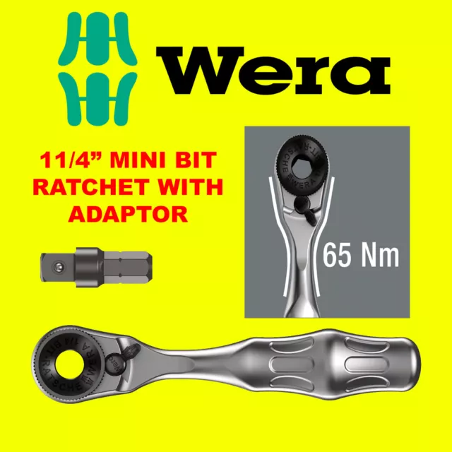 Wera 073230 Zyklop 1/4″ Drive 8001 A Mini Bit Ratchet with Socket Adaptor