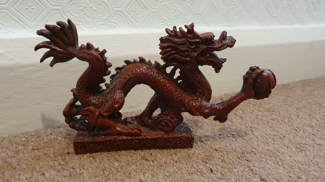 Red Resin Oriental Chinese Dragon Ornament Sacred Lucky Figurine Feng Shui