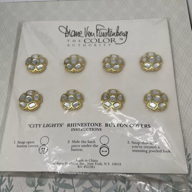 New Vintage Avon Diane Von Furstenberg Jeweled Button Covers Rhinestone Goldtone