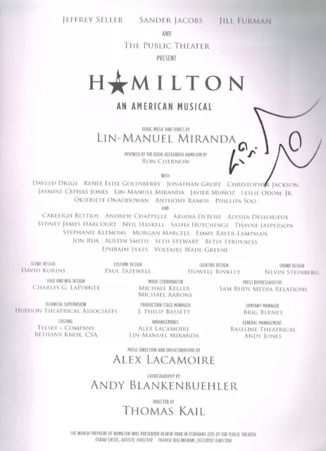 Hamilton SIGNED Piano Music Sheet Book Lin-Manuel Miranda Broadway Not Mint COA