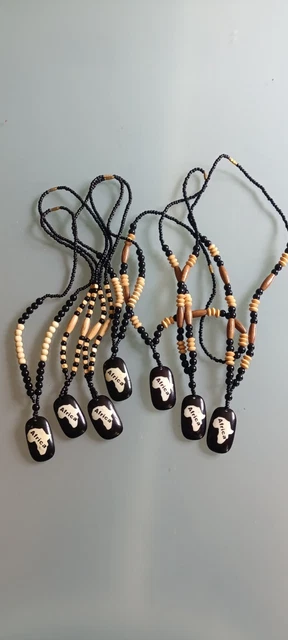 African beaded Continent Pendant Necklace with rasta color beads. hand made