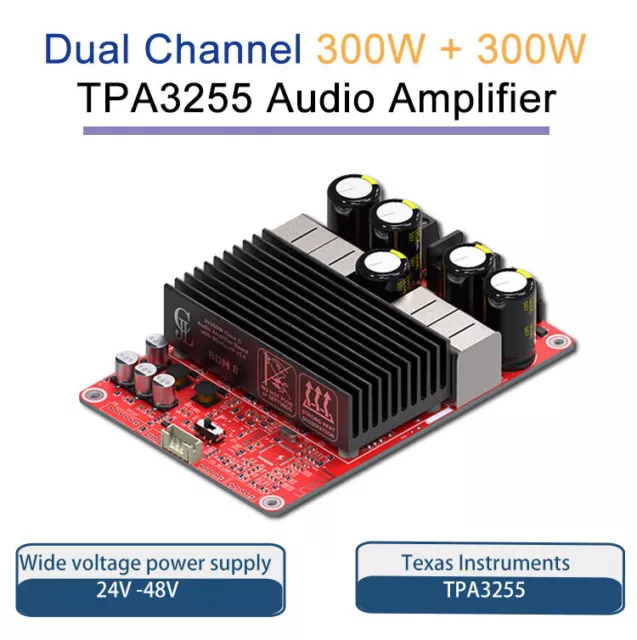 BDM8A TPA3255 2 x 300W HIFI Digital Amplifier Board 2.0 Channel Stereo 24-48VDC
