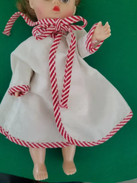 Vintage Ginny Muffie Virga Alex Doll Coat Robe White With Red Stroe Trim,1950's