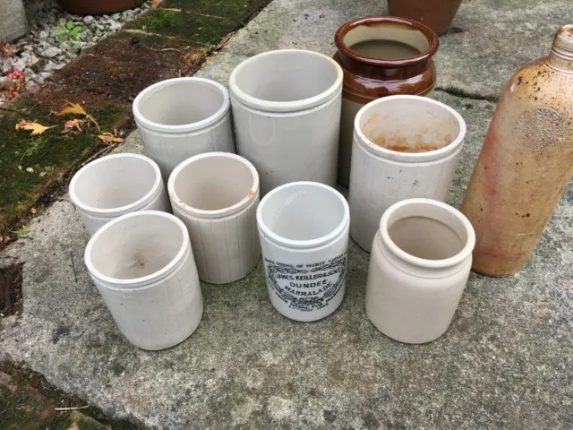 Collection of Vintage Stoneware Jars including Keiller and Sons Marmalade Jar