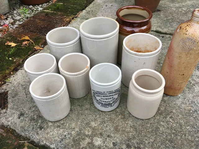 Collection of Vintage Stoneware Jars including Keiller and Sons Marmalade Jar
