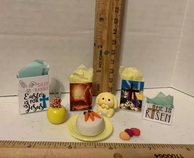 Dollhouse Miniature 1:12 Lot Carrot Cake Easter He Is Risen Bunny Gift Bags