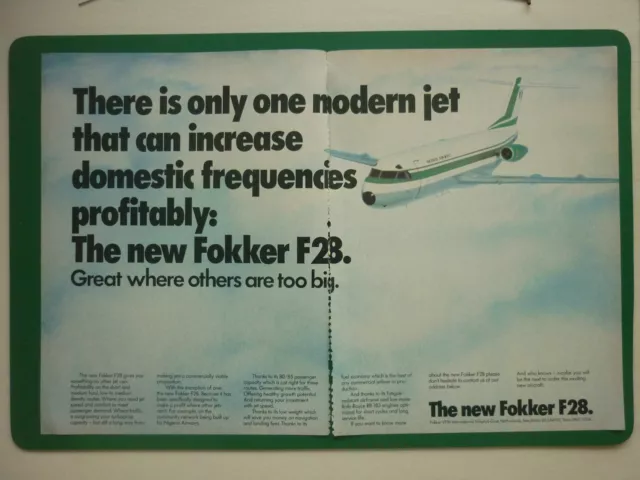 6/1981 Pub Fokker Aircraft Holland F28 Nigeria Airways Airline Original Ad