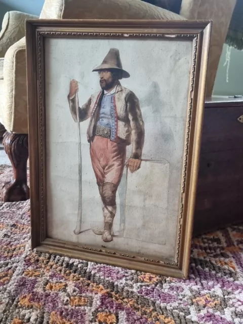 Antique Male Full Portrait, European Watercolour