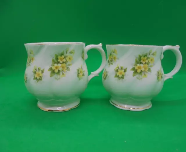 Queens Bone China Countryside Series Primrose Mugs Set of 2 Made in England