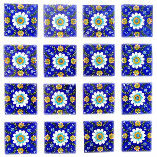 16 PCs Decorative Flower Subject Ceramic Tiles for Wall Floral 3 x 3 Inch