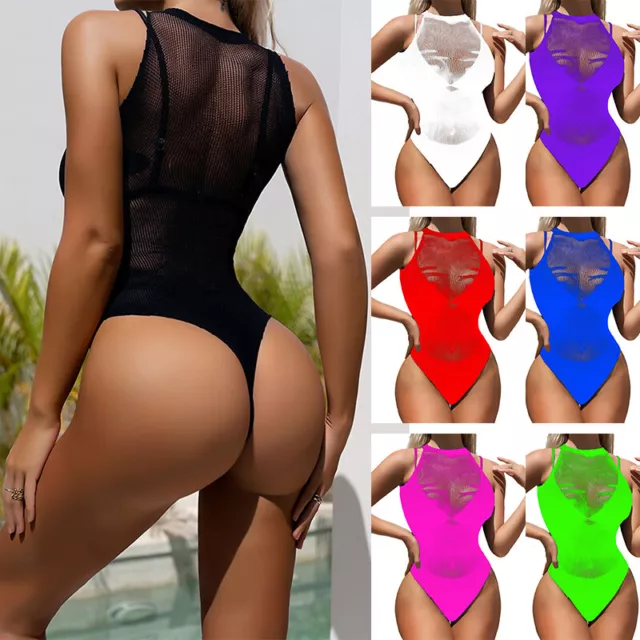 DE Frauen Bodycon Einfarbige Farbe Trikot Sexy Bodysuit Hollow Out Strumpfhosen