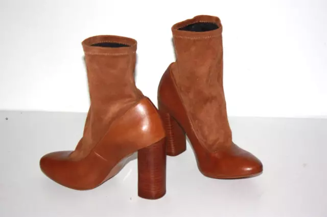 SAN MARINA  Bottines Boots Cuir Stretch Marron Clair Hauts Talons T 37 TBE