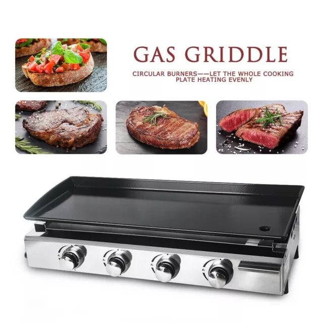 4 Burners LPG Gas Griddle Plancha BBQ Burger Grill CE Cooking Portable Hotplate