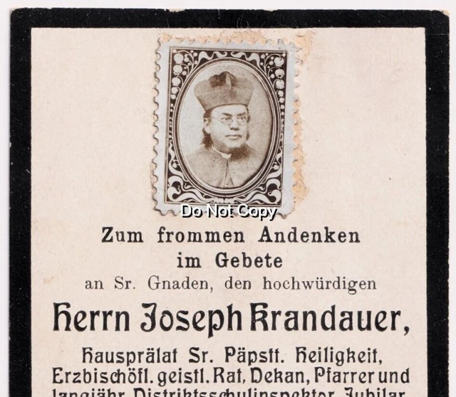 PRE WW1 GERMAN Death Card Senior Clergyman Prelate Cross Of Honour