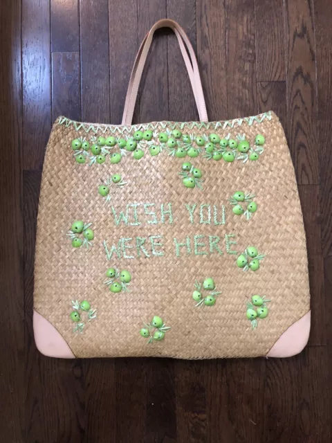Kate Spade "WISH YOU WERE HERE" Oversized Beach Wicker/Shell Tote