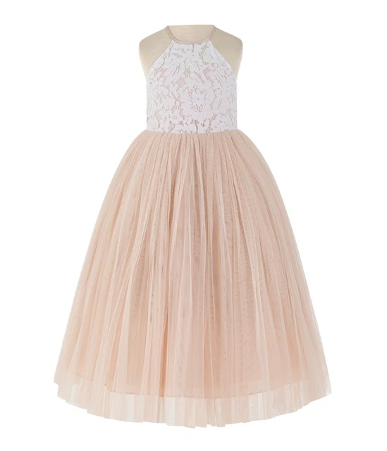 Halter Flower Girl Dress Lace Back Dress First Communion Dress Pageant Dress