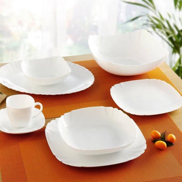 Luminarc Feston White 18pc Opal Glass Dinner Set Dinnerware Tableware  Plates NEW