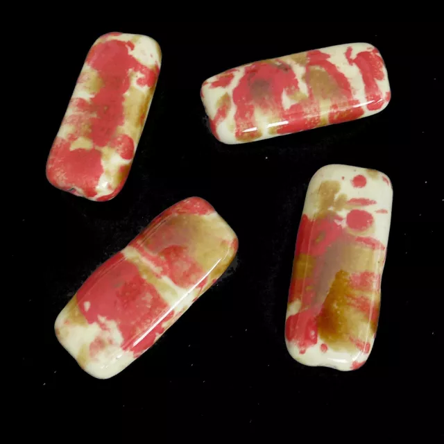 Keramikperlen Rechteck ca. 35 mm 8 Perlen creme rot massiv nenad-design AN603