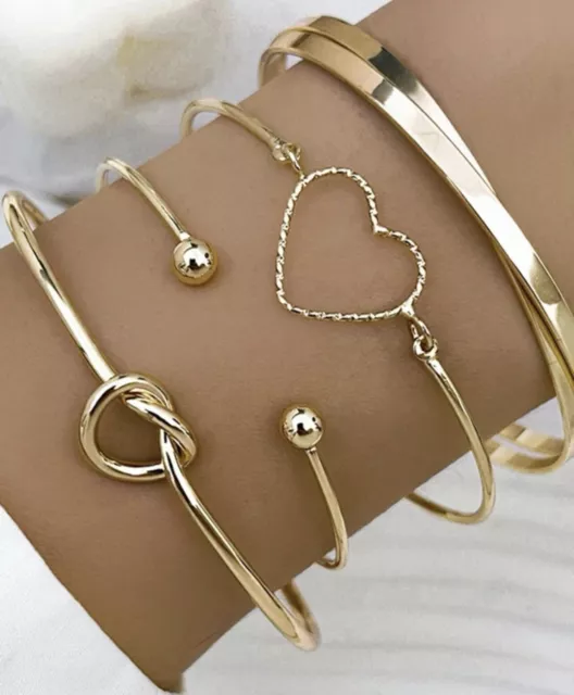 4X BRACELET FEMME Doré Or Jaune Lot Bijoux Avec Chaîne Réglable Jonc  Accessoire EUR 21,90 - PicClick FR