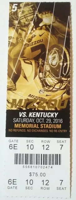 2016 Missouri Tigers Kentucky Wildcats Football Full Ticket Stub