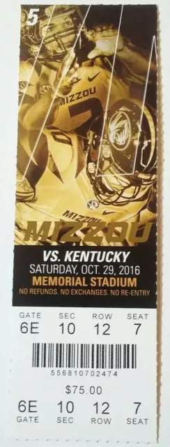 2016 Missouri Tigers Kentucky Wildcats Football Full Ticket Stub