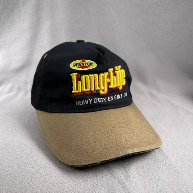 Pennzoil Long Life Hat Mens One Size Black Strapback Cap Embroidered Motor Oil