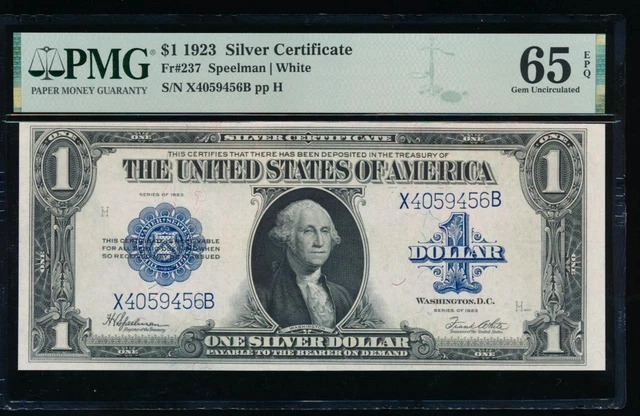 AC Fr 237 $1 1923 Silver Certificate PMG 65 EPQ gem uncirculated
