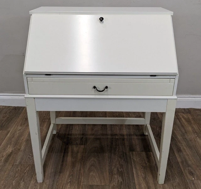 BUREAU IKEA HEMNES Writing Desk Workstation White Laminate Pull Out