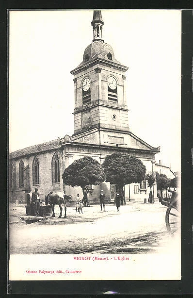 CPA Vignot, L´Eglise, cheval trinkt am fontaine