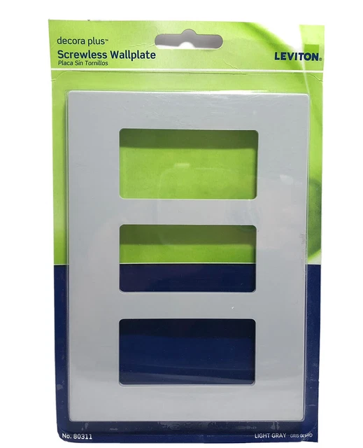 Leviton Decora Plus 3 Gang Polycarbonate Screwless Wall Plate Cover Gray Color