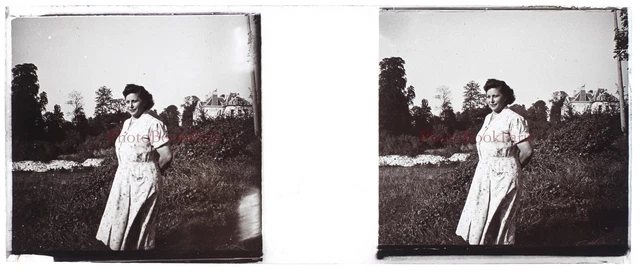 Woman in a Park c1950 Photo Stereo Glass Plate Vintage V15L34n7 2