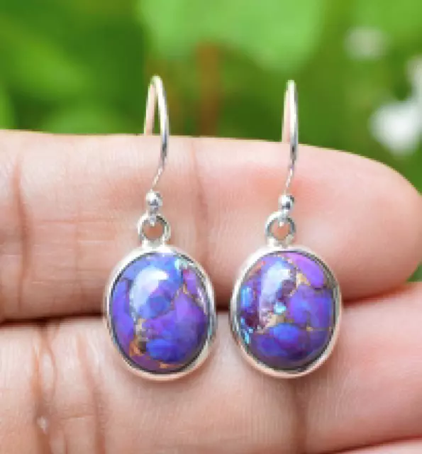 Purple Copper Turquoise Earring 925 Sterling Silver Handmade Dangle MO950