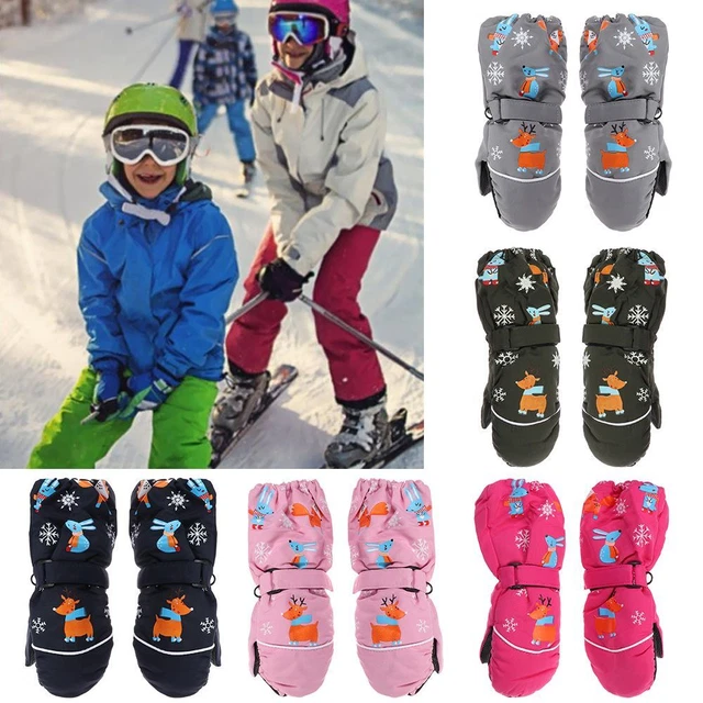 Print Cartoon Thick Warm Windproof Long-sleeved Mittens Children Ski Gloves