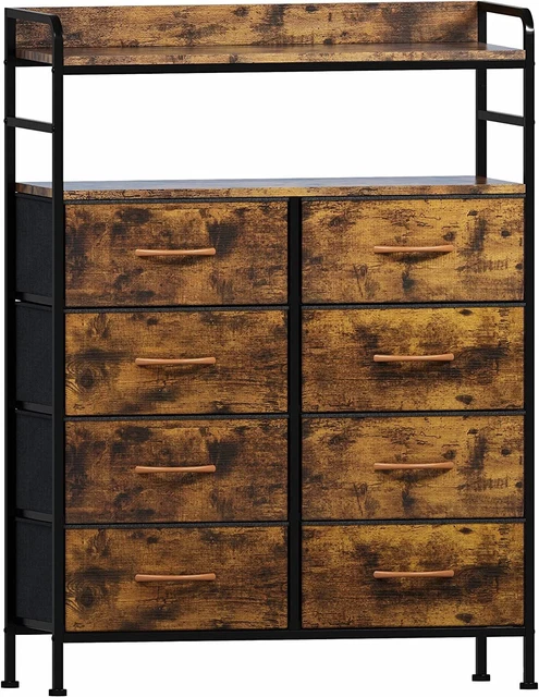 SAILUN Dresser 8 Drawers with Double Shelf, Tall Storage 1, Rustic Brown