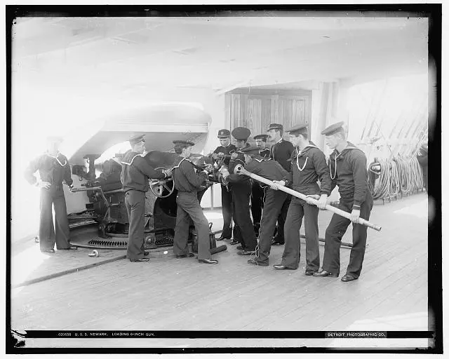 U.S.S. Newark, loading 6-inch gun Navy c1900 Old Photo