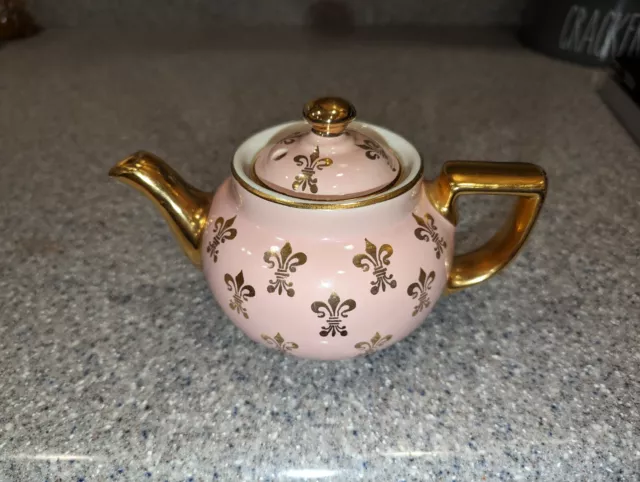 Hall China Pink Gold Label Fleur De Lis Boston Teapot