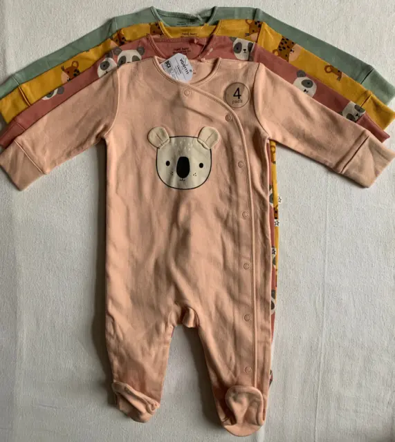 BNWT Baby Boys 4pk Animals Tiger Panda Sleepsuits 3-6 months NEXT