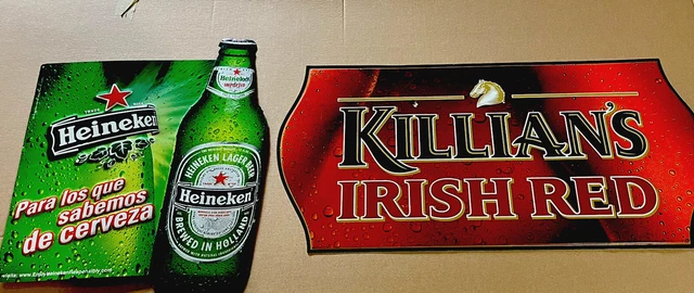 Heineken Bottle Beer  Killian’s  Red Embossed Metal Tin Advertising Sign Bar