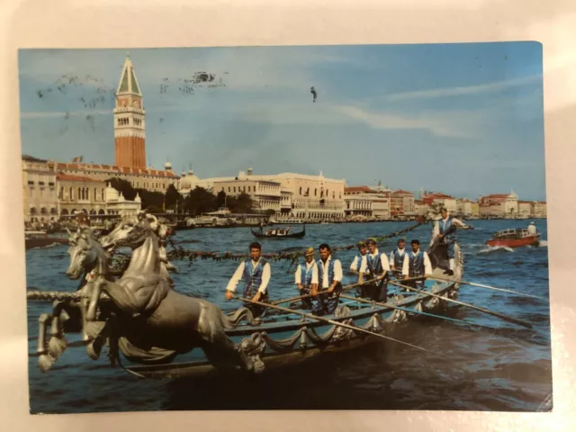 CARTOLINA DI VENEZIA - REGATA STORICA - BISSONA CAVALLI -Viaggiata nel 1966