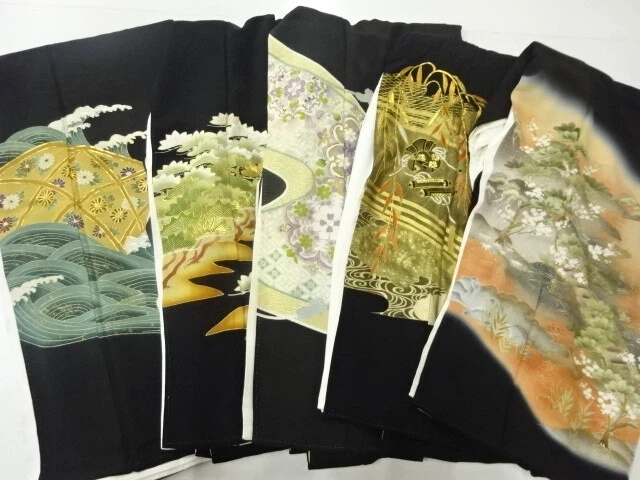 46168# Japanese Kimono / Antique Tomesode / Set Of 5
