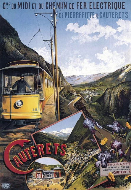 Affiche Originale Chemin De Fer Midi - Eaux-Bonnes - Publicité Ancienne - France