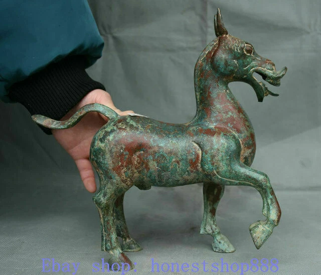 10.4" Old Chinese Bronze Dynasty Palace Zodiac Animal Horse Ware Horses Statue