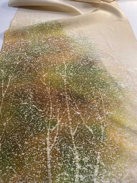 Vintage Japanese Kimono Silk Fabric, Beige Woods Long Panel 168cm-3