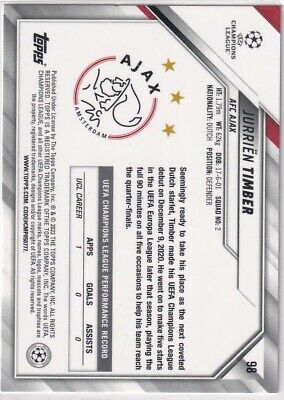 TOPPS FLAGSHIP LIGUE des Champions Football 2022 Numéro 98 Jurrien ...