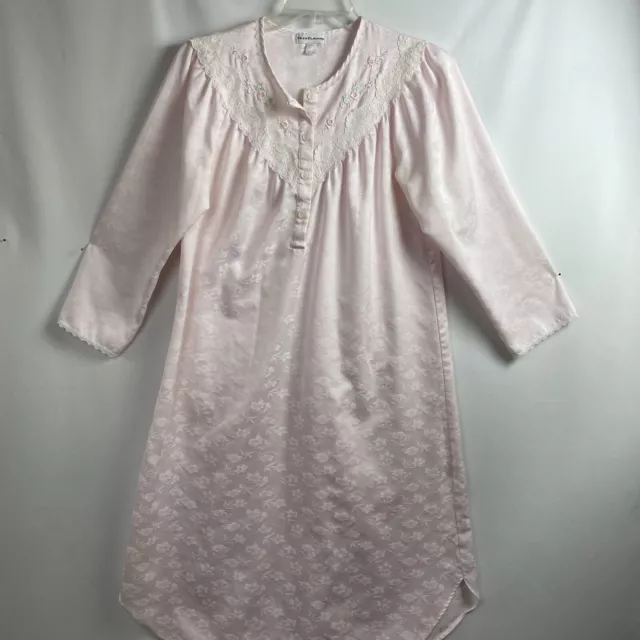 Miss Elaine Nightgown Womens Medium  Pink Embroidered Damask lace