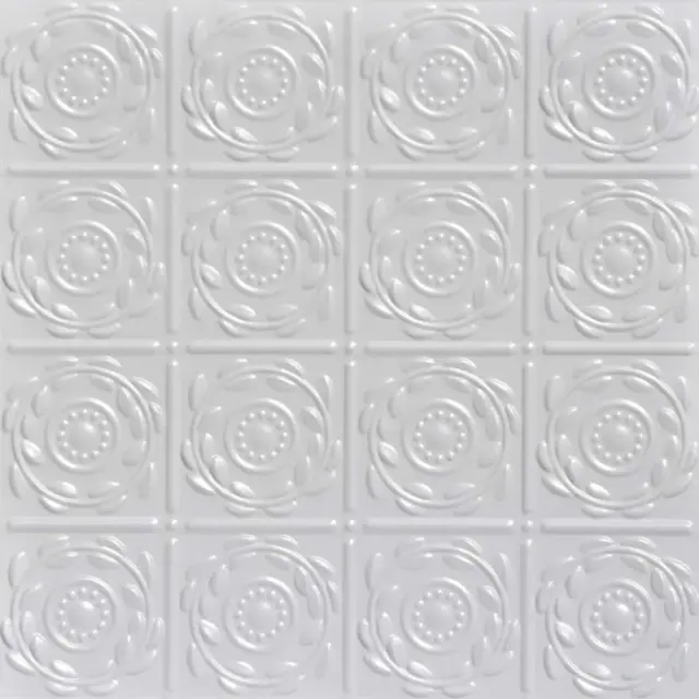 FROM PLAIN TO BEAUTIFUL IN HOURS Ceiling 0.25"Hx24"Wx24"D White Tin Nail Up Tile