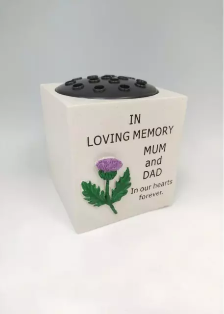 Mum and Dad - Thistle Square Memorial Flower Vase Rose Bowl Grave Pot Tribute
