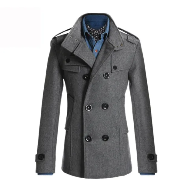 Men Double Breasted Trench Coat Winter Jacket Formal Peacoat Overcoat Outwear 7